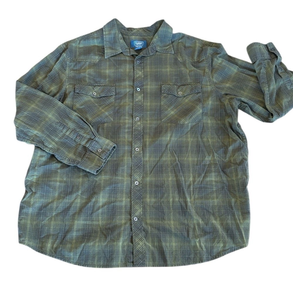 Foundry Supply Green Blue‎ Plaid Button Down Shirt Size XXL
